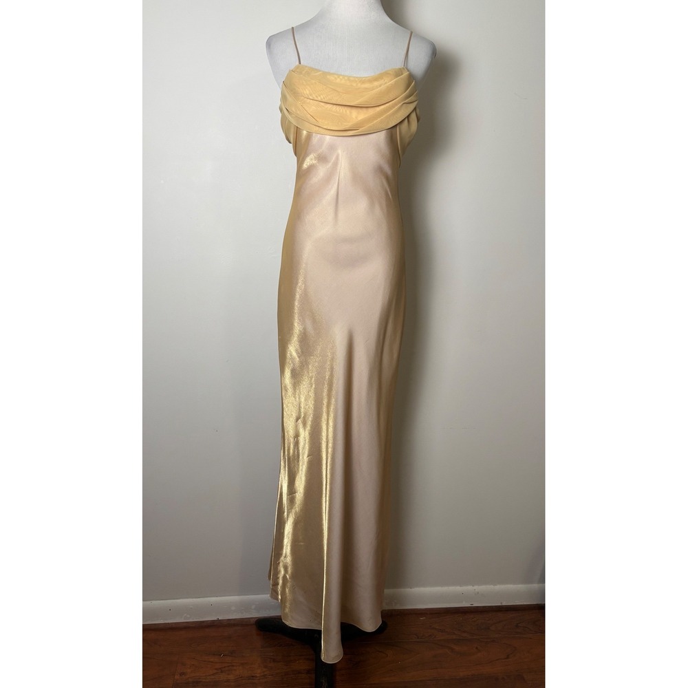 Let's Fashion VTG Cowl Neck Maxi Slip Dress S Shimmer Strappy Ethereal Fairy
